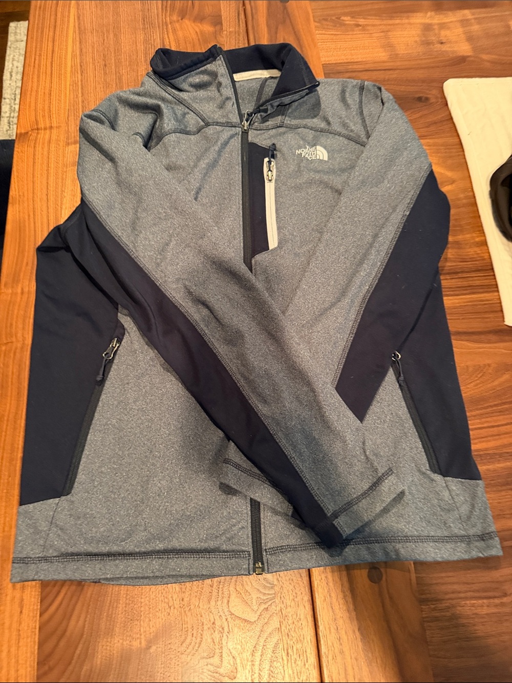 The North Face Heather Gray and Navy Softshell Pullover